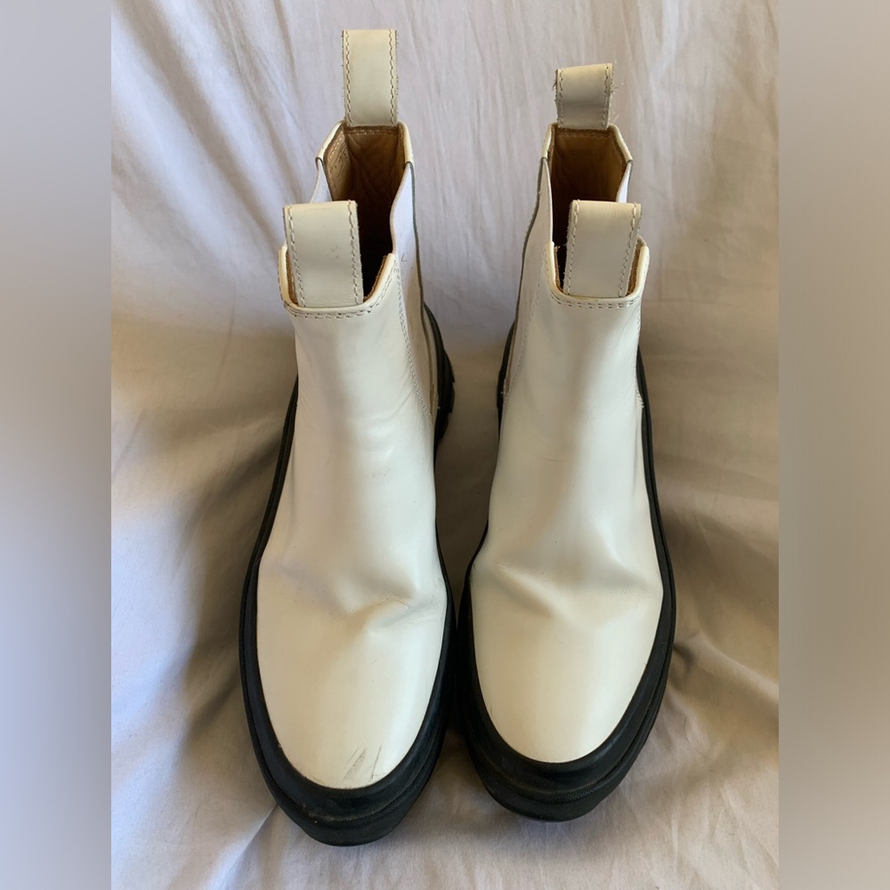 Jil Sander White Leather Chelsea Boots Size 37 Made in Italy US 6.5